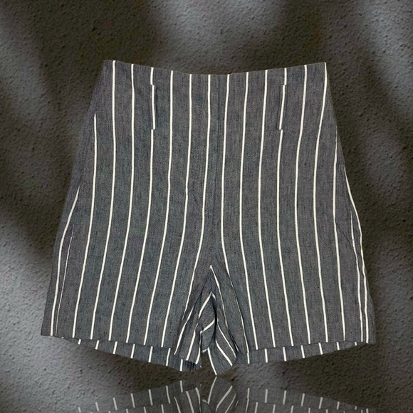 NWOT Theory ‘Wythe Linen Belted High Waist Striped Shorts’ in “Indigo Multi” 2 - Picture 9 of 13